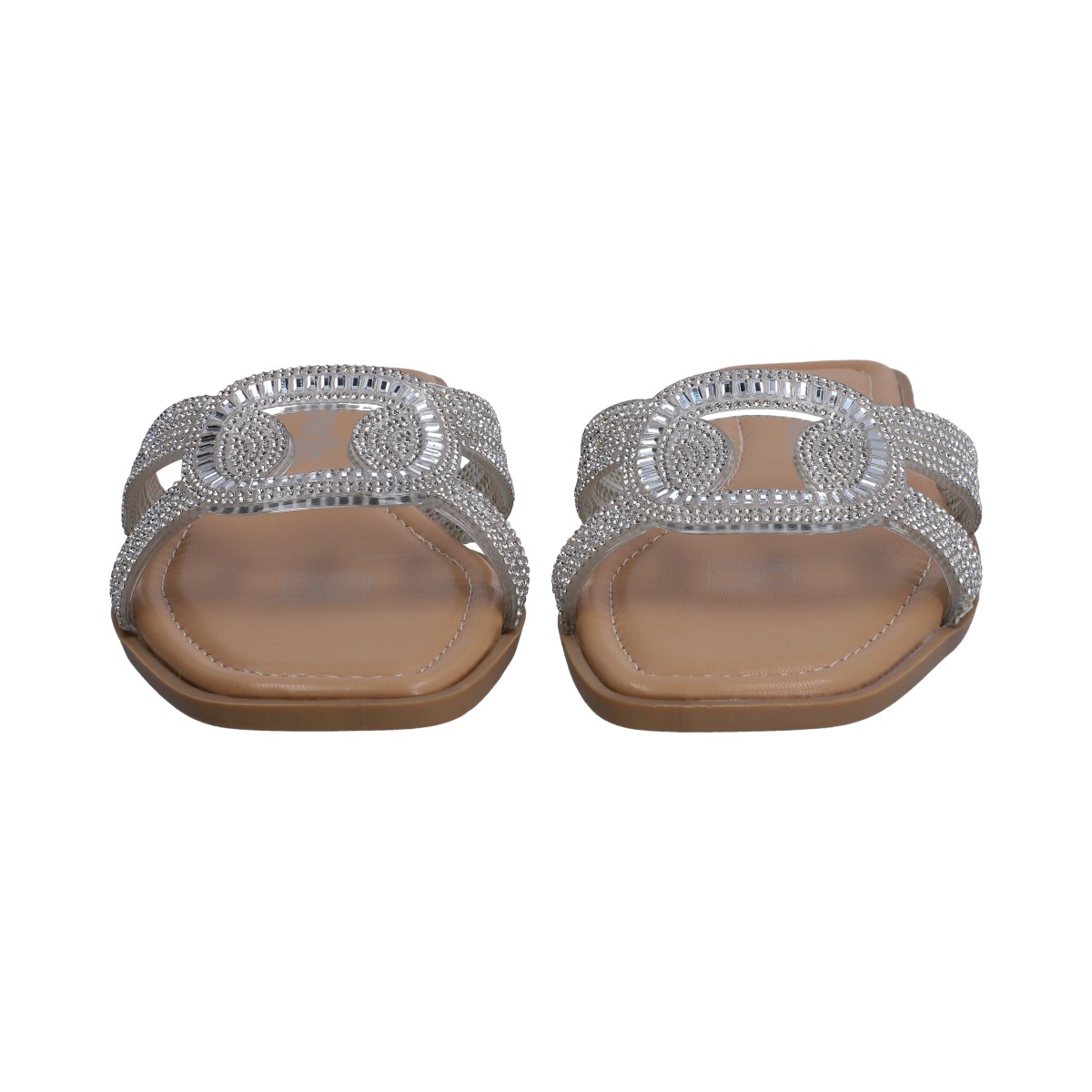Foto 3 pulgar | Sandalias Berlin de Piso con Cristales Plata para Mujer