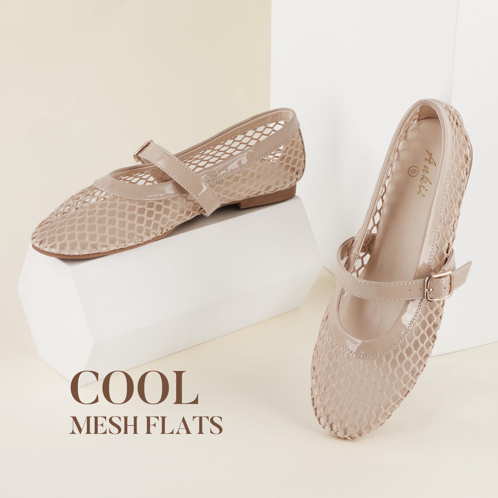 Foto 2 | Sandalias Planas Ankis Sandalias Planas De Malla Para Mujer Nude - Venta Internacional.