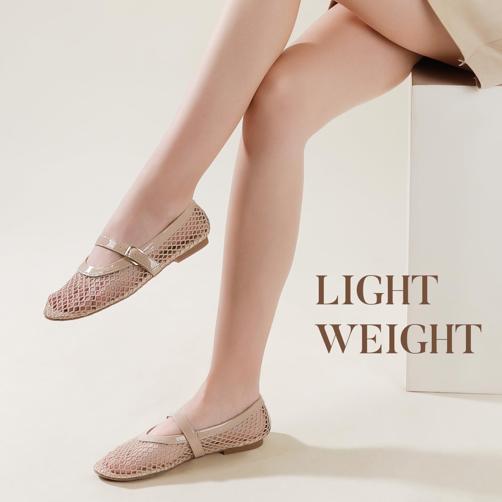 Foto 3 | Sandalias Planas Ankis Sandalias Planas De Malla Para Mujer Nude - Venta Internacional.