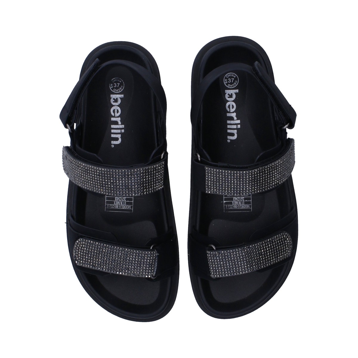 Foto 5 pulgar | Sandalias Berlin Negra con Cristales para Mujer