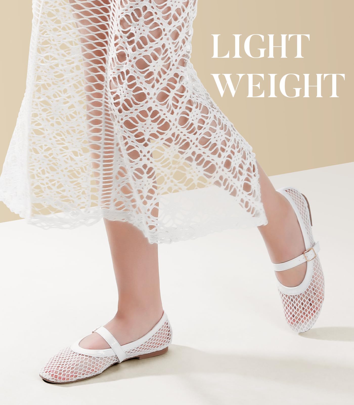 Foto 3 | Sandalias Planas Ankis Mesh Para Mujer Blancas Mary Jane 2025 - Venta Internacional.