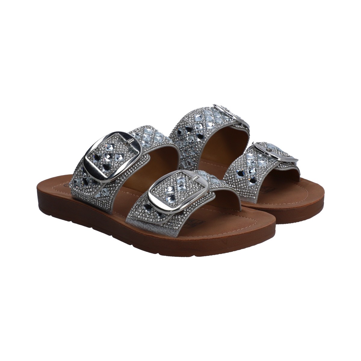 Foto 1 | Sandalias Berlin Plata con Cristales y Hebillas para Dama