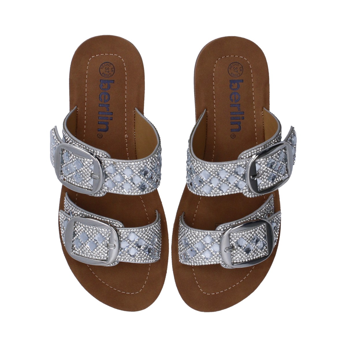 Foto 4 | Sandalias Berlin Plata con Cristales y Hebillas para Dama