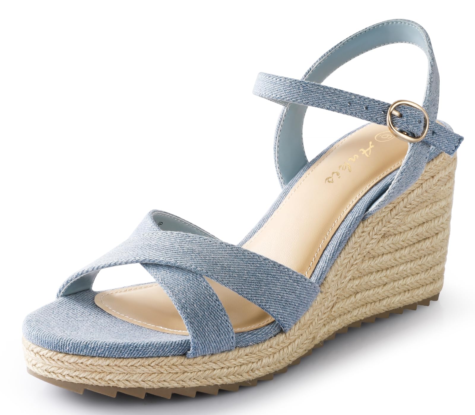 Foto 2 pulgar | Sandalias De Cuña Ankis Alpargata Azul Para Mujer Con Tacón Alto De 8 Cm - Venta Internacional.