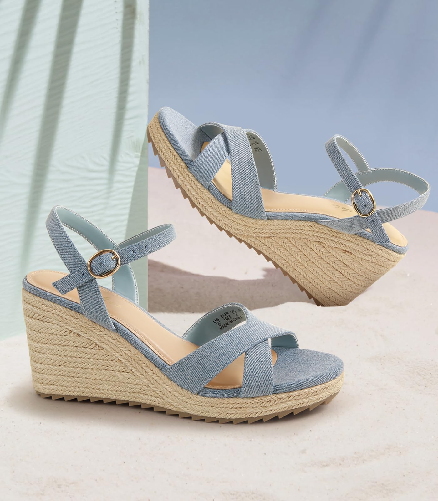 Foto 3 pulgar | Sandalias De Cuña Ankis Alpargata Azul Para Mujer Con Tacón Alto De 8 Cm - Venta Internacional.