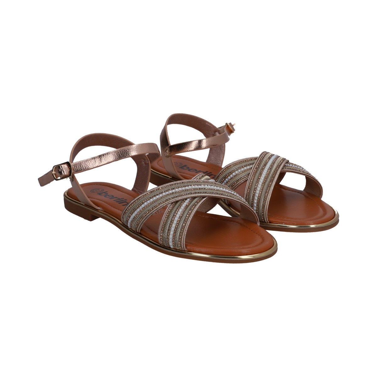 Foto 1 | Sandalias Casuales Berlin  Rosa con Tiras Cruzadas