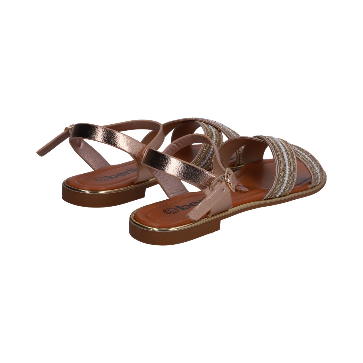 Foto 4 pulgar | Sandalias Casuales Berlin  Rosa con Tiras Cruzadas