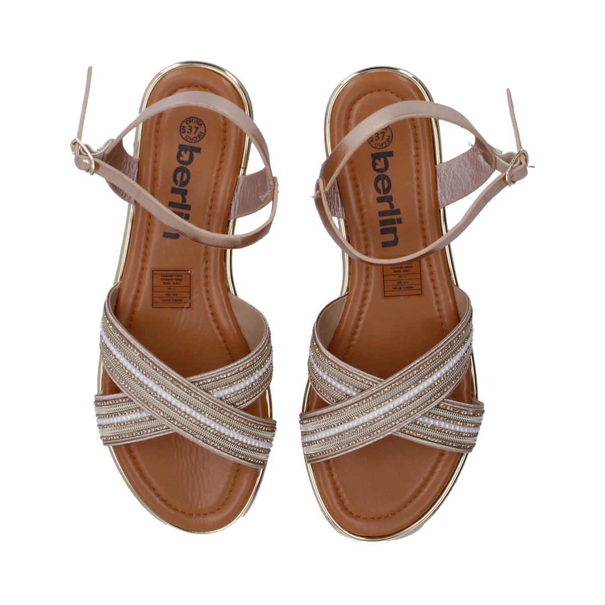 Foto 5 pulgar | Sandalias Casuales Berlin  Rosa con Tiras Cruzadas
