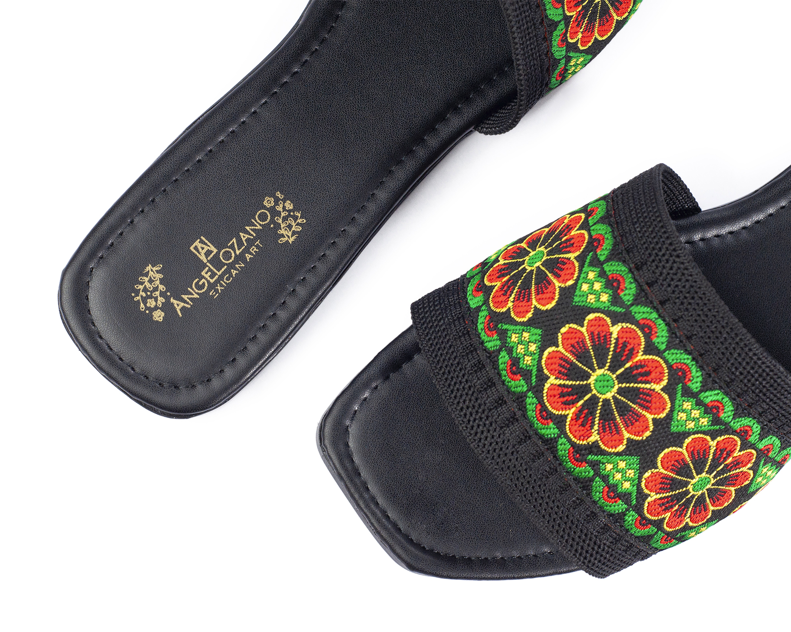 Foto 3 pulgar | Sandalia De Piso A Ángelozano Con Tira De Flores, Color Negro