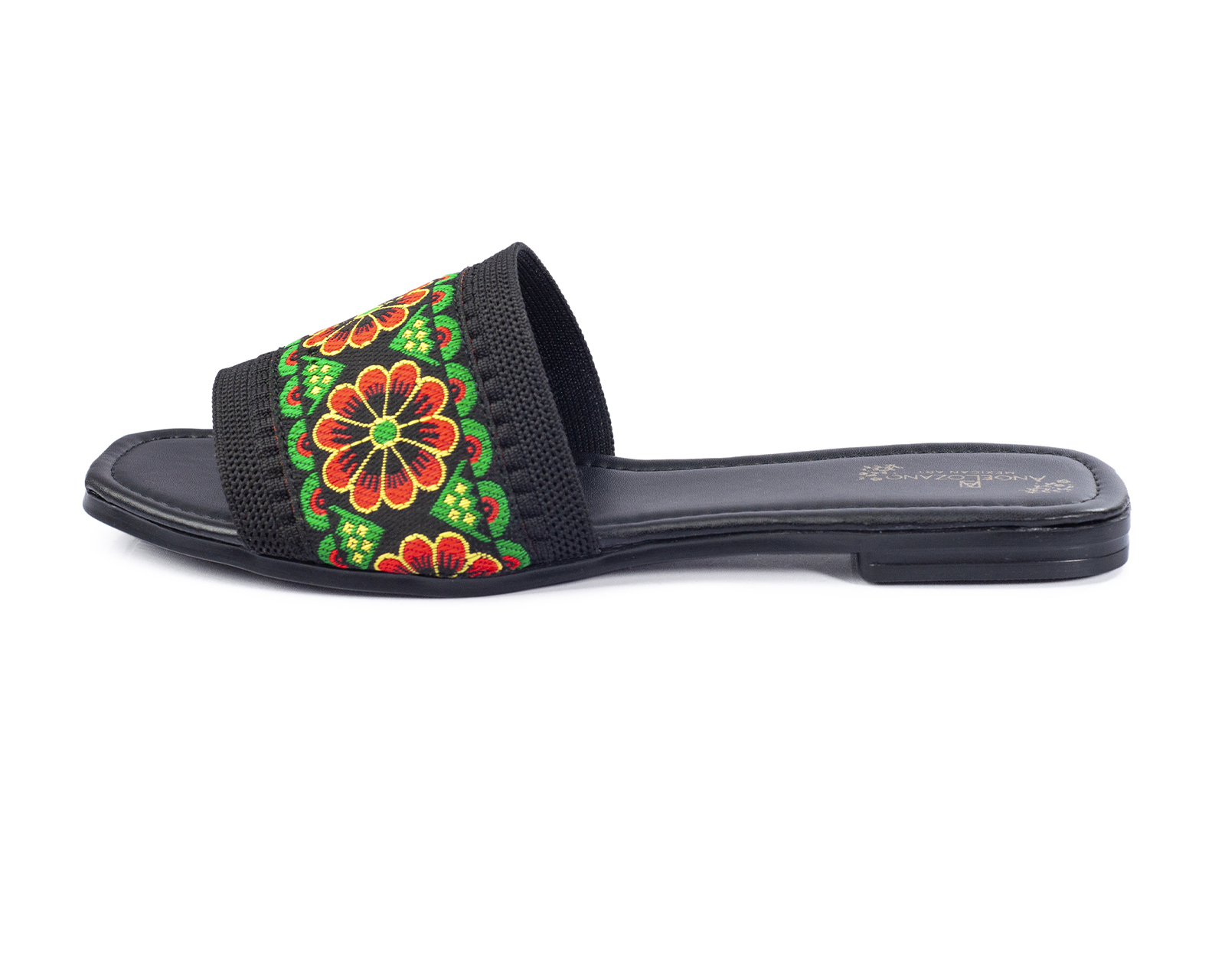 Foto 4 pulgar | Sandalia De Piso A Ángelozano Con Tira De Flores, Color Negro