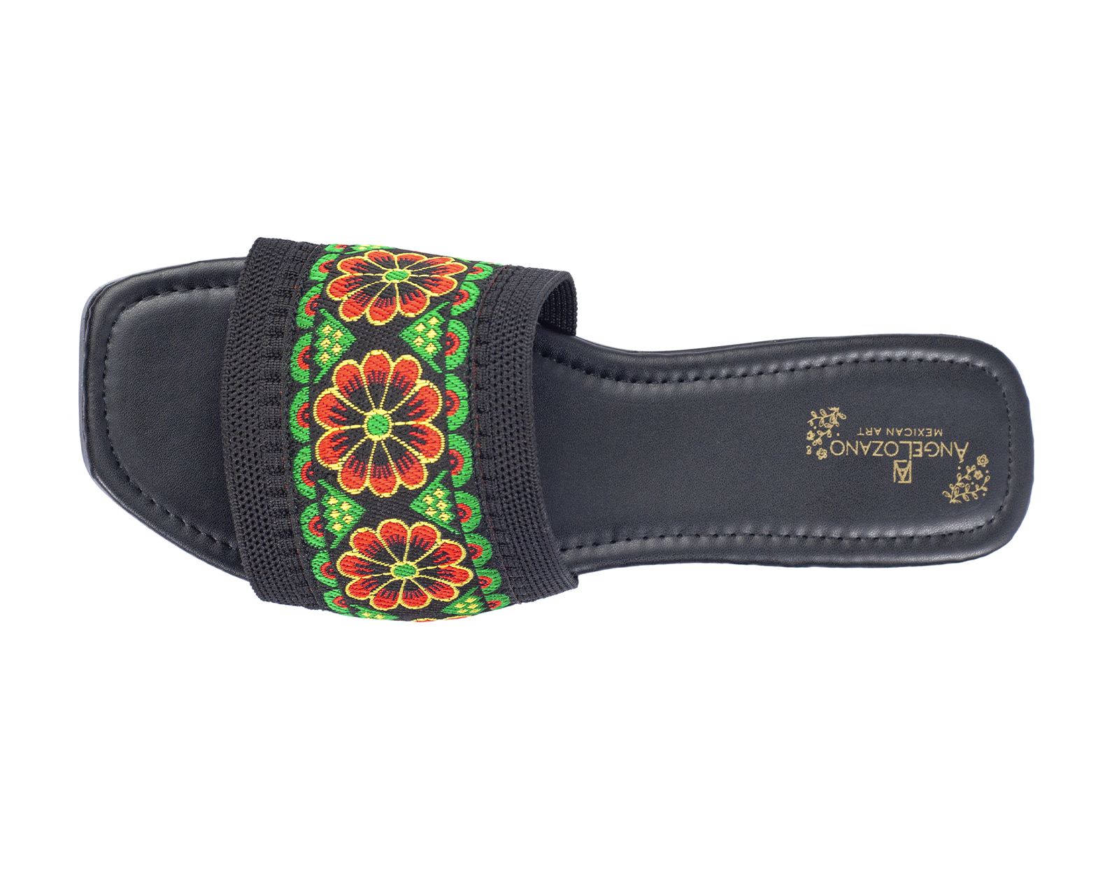 Foto 7 pulgar | Sandalia De Piso A Ángelozano Con Tira De Flores, Color Negro
