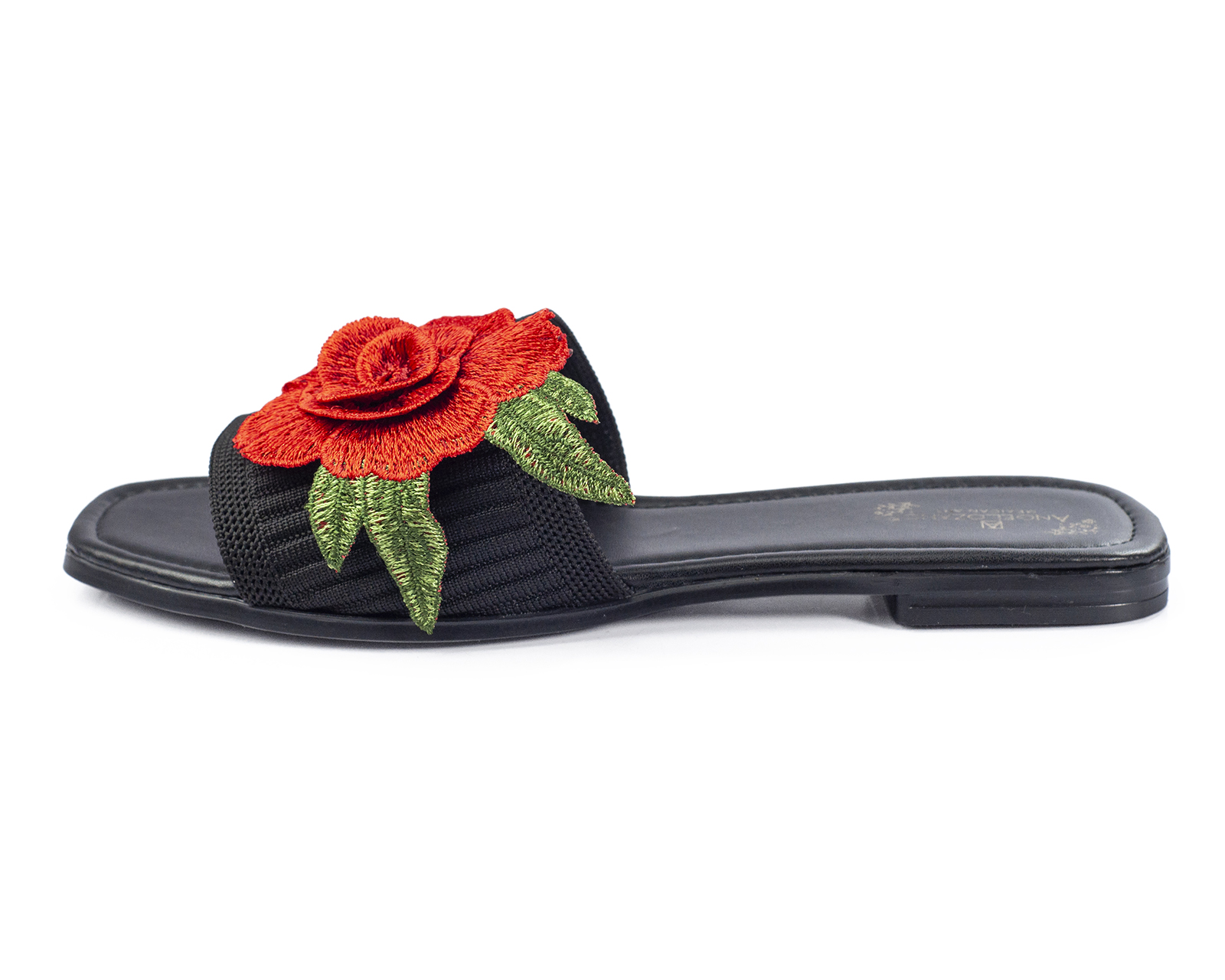 Foto 5 pulgar | Sandalia De Piso A Ángelozano Adornada Con Flores Rojas, Color Negro