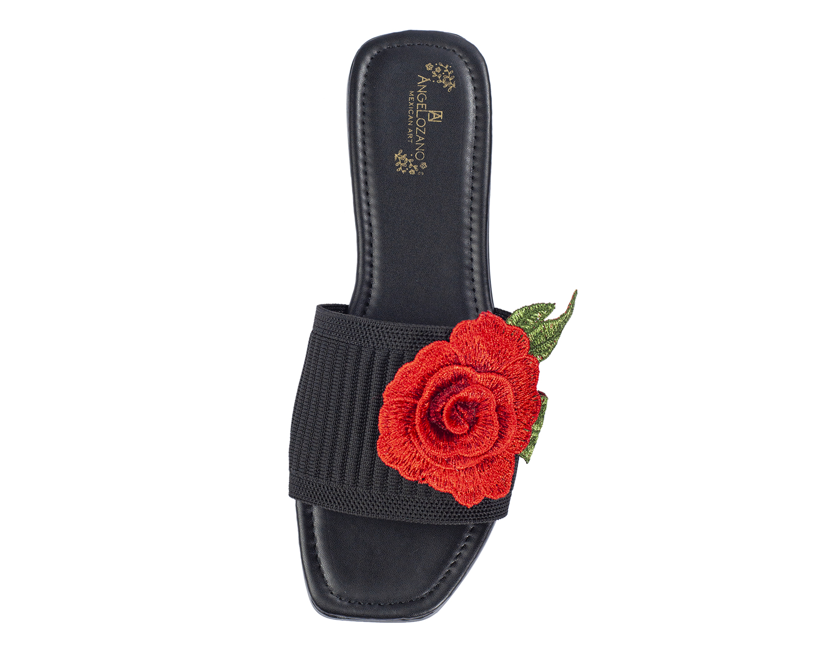 Foto 6 pulgar | Sandalia De Piso A Ángelozano Adornada Con Flores Rojas, Color Negro