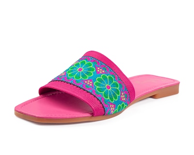 Foto 3 | Sandalia De Piso A Ángelozano Con Tira De Flores, Color Fuscia