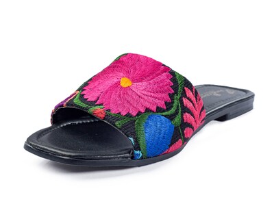 Foto 5 | Sandalia De Piso A Ángelozano Telar Flores, Color Negro