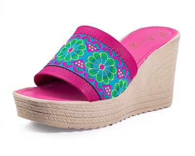 Foto 4 | Sandalia De Plataforma A Ángelozano Tira De Flores, Color Fucsia