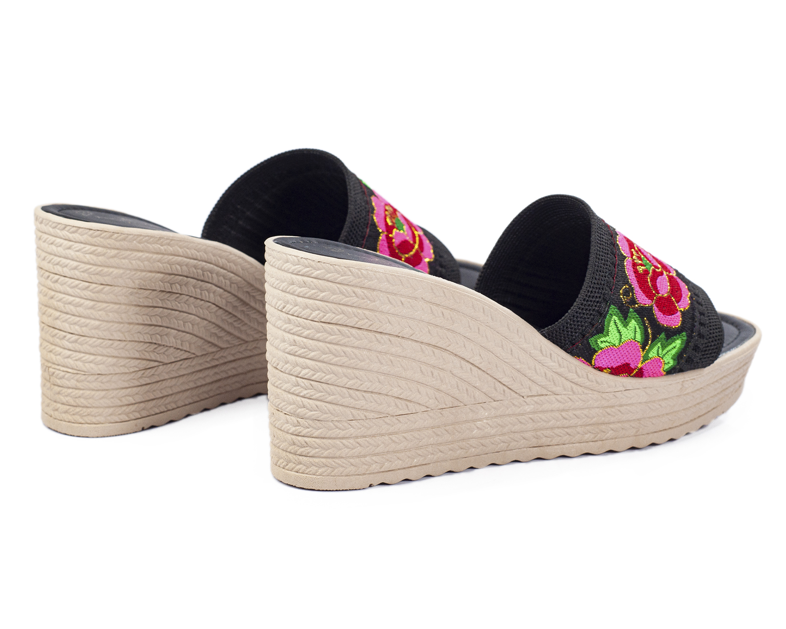 Foto 4 | Sandalia De Plataforma A Ángelozano Tira Flores, Color Negro