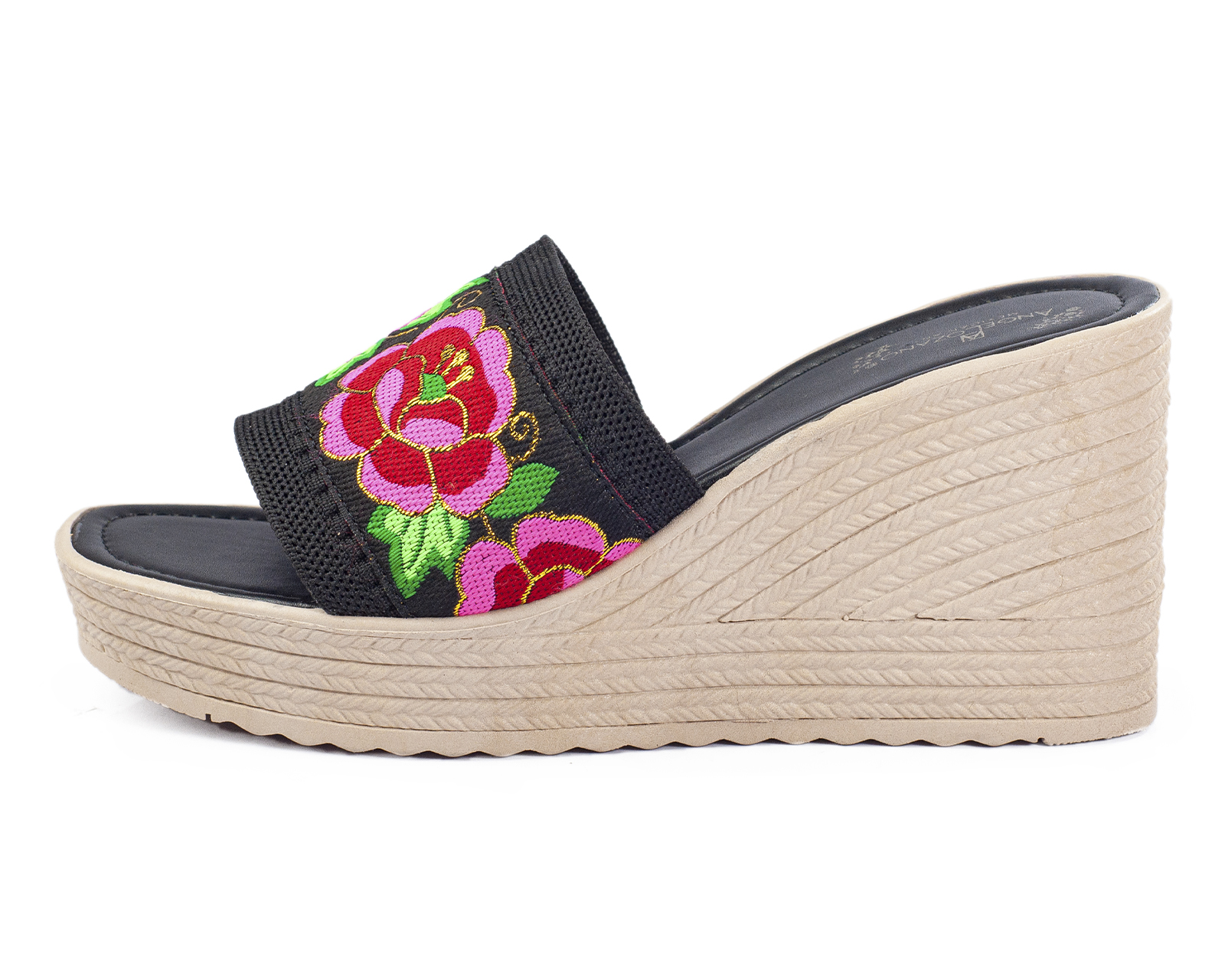 Foto 5 | Sandalia De Plataforma A Ángelozano Tira Flores, Color Negro