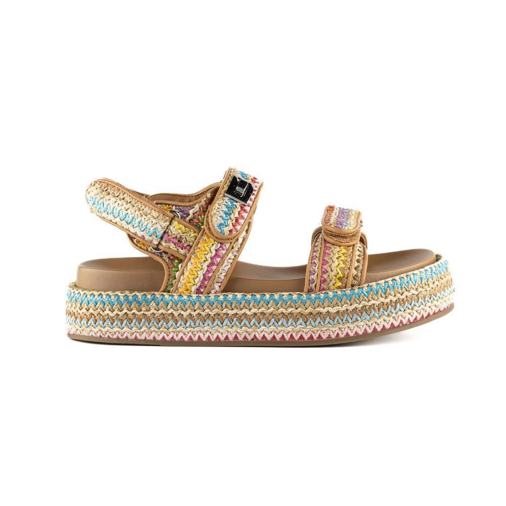 Sandalia Plataforma Yute Casual Hebilla Para Dama Walki Giorgia Multicolor