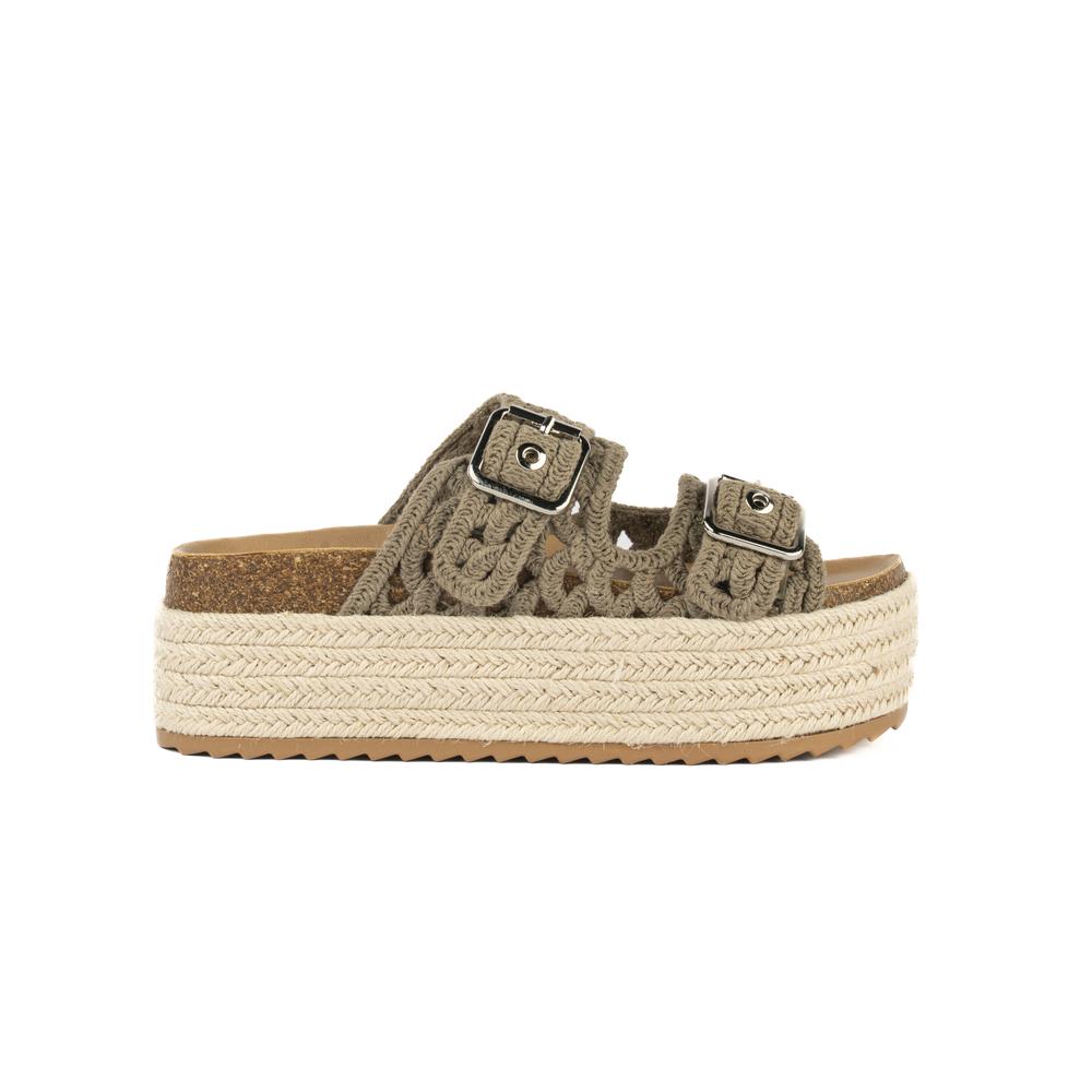 Sandalia Plataforma Hebilla Doble Para Mujer Walki Simona Verde