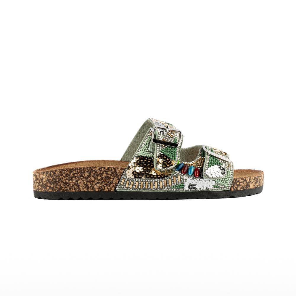 Foto 2 pulgar | Sandalia Tiras Hebilla Casual Brillo Para Mujer Walki Nalani Verde