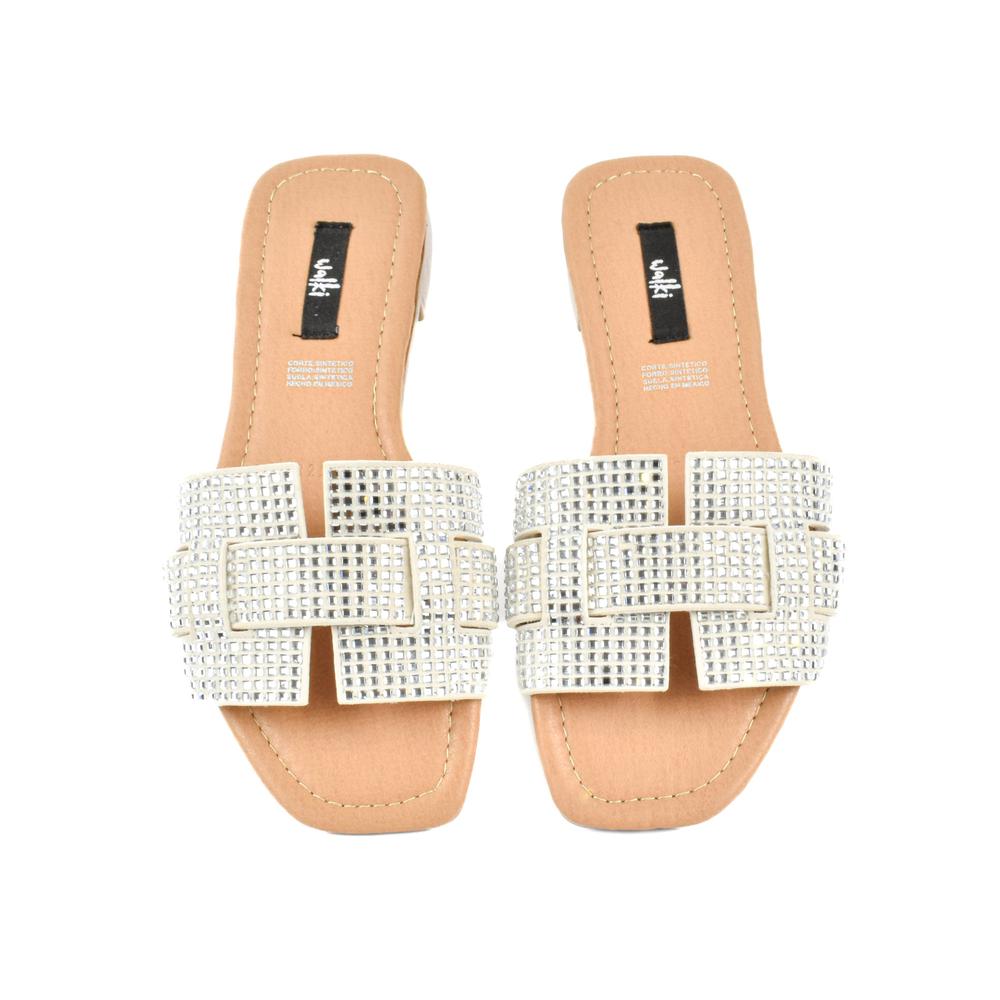 Foto 3 pulgar | Sandalia Brillos Flat Casual Moda Para Mujer Walki Nelia Plateado