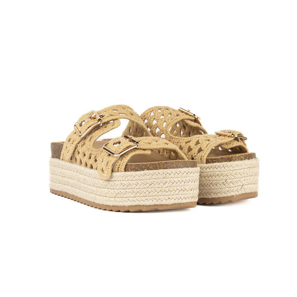 Foto 3 pulgar | Sandalia Plataforma Hebilla Doble Para Mujer Walki Simona Beige