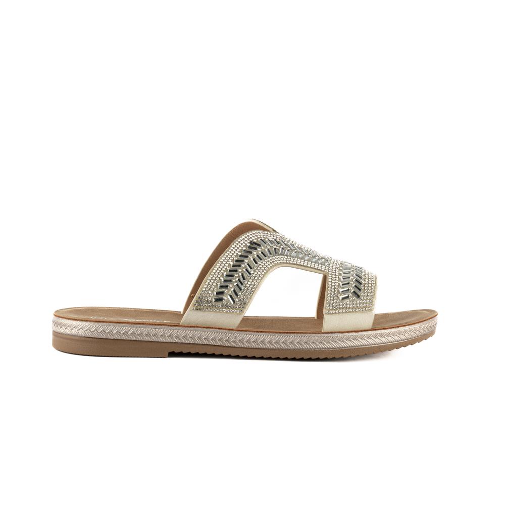 Sandalia Tiras Flat Casual Boho Para Mujer Walki Gloria Plateado