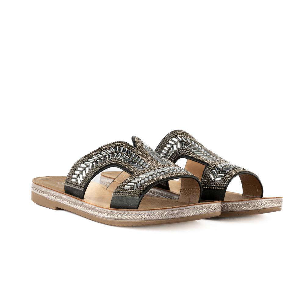 Sandalia Tiras Flat Casual Boho Para Mujer Walki Gloria Negro