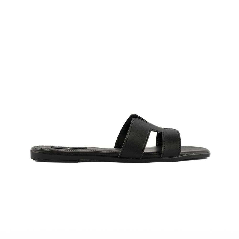 Sandalia Tiras Flat Casual Brillo Para Mujer Walki Azula Negro