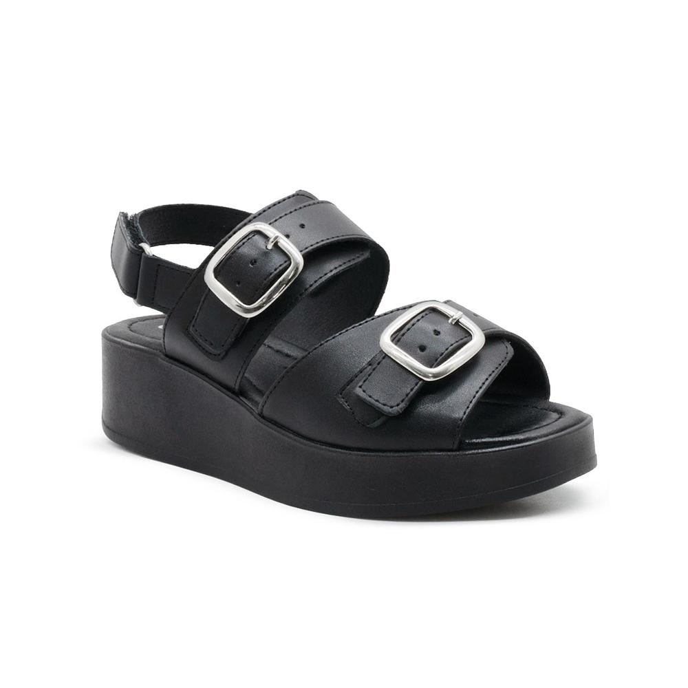 Sandalia Plataforma Dama Ajuste Doble Broche Color Negro Negro