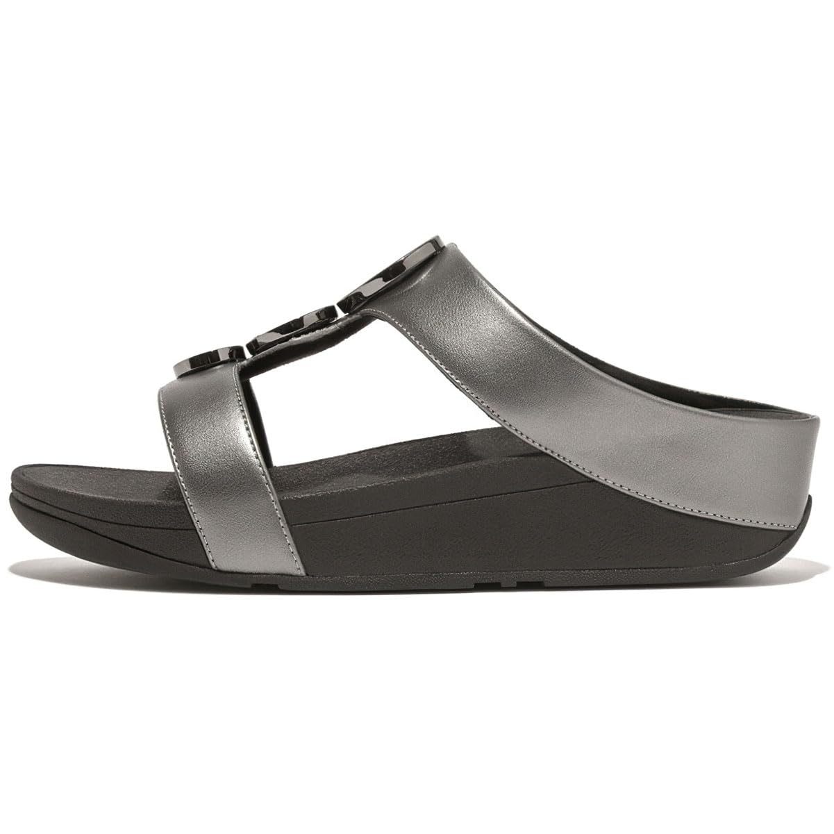 Sandalia De Cuña Fitflop Halo Con Cuentas Y Círculo Metálico Con Barra En H Para Mujer - Venta Internacional.