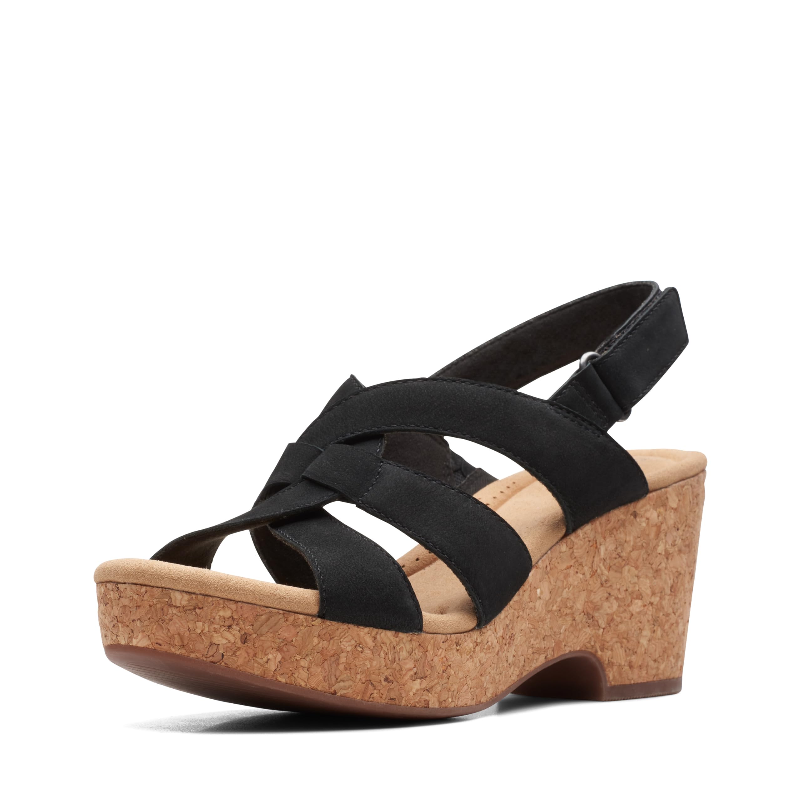 Sandalias Con Cuña Clarks Giselle Beach Para Mujer, Color Nobuck, Color Negro, Talla 9 - Venta Internacional.