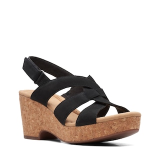 Foto 3 | Sandalias Con Cuña Clarks Giselle Beach Para Mujer, Color Nobuck, Color Negro, Talla 9 - Venta Internacional.