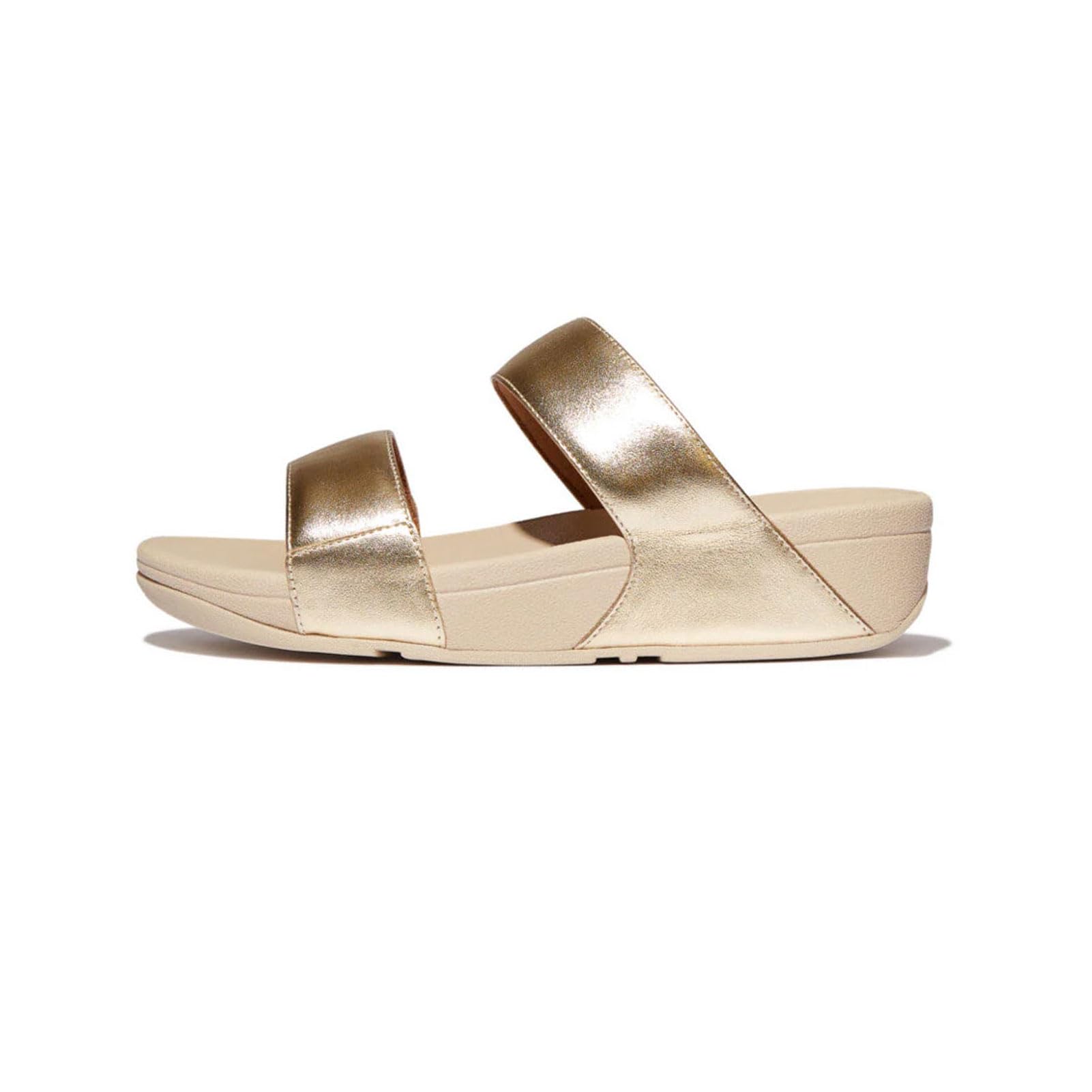 Sandalias Fitflop Lulu De Piel Con Cuña Para Mujer Platino, Talla 6 - Venta Internacional.