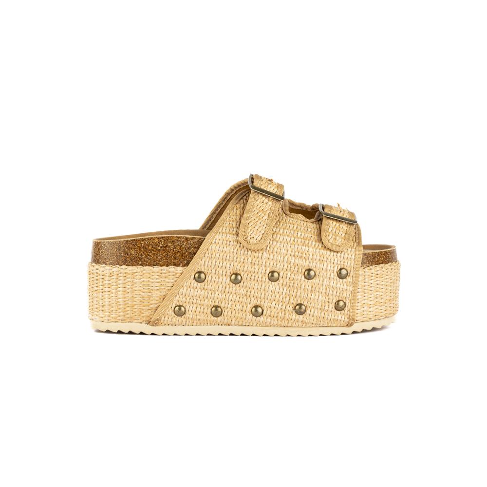 Sandalia Plataforma Hebilla Doble Para Mujer Walki Anastasia Beige
