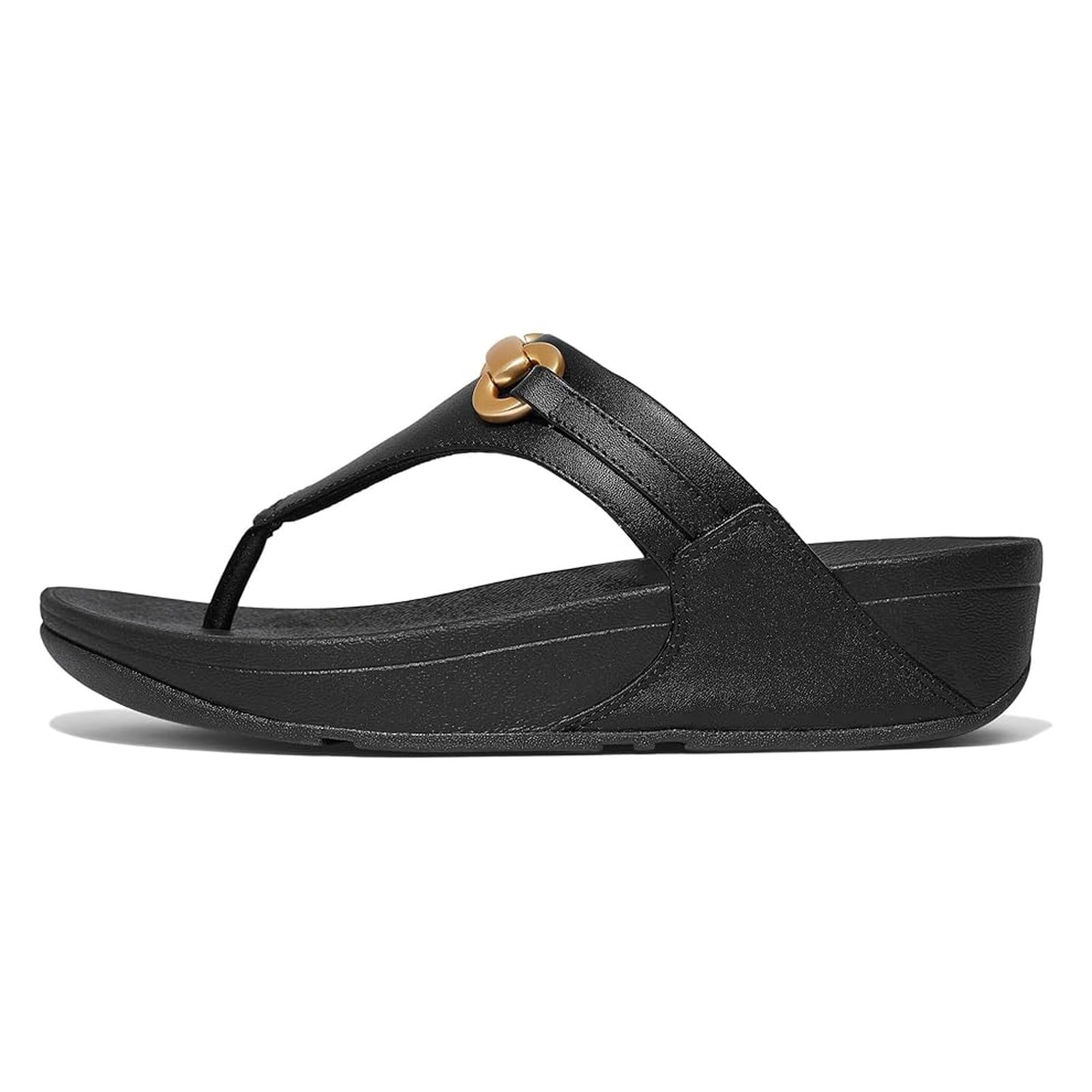 Foto 1 | Sandalias Fitflop Lulu Chunky-snaffle De Piel Con Cuña Negra Para Mujer - Venta Internacional.