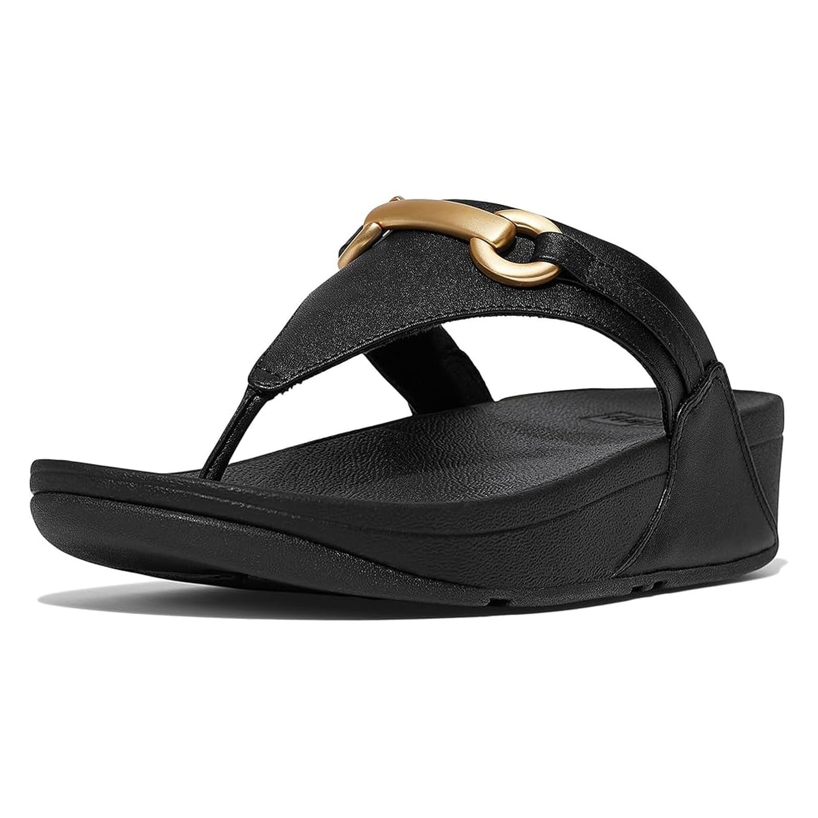 Foto 2 | Sandalias Fitflop Lulu Chunky-snaffle De Piel Con Cuña Negra Para Mujer - Venta Internacional.