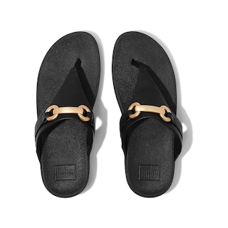 Foto 3 | Sandalias Fitflop Lulu Chunky-snaffle De Piel Con Cuña Negra Para Mujer - Venta Internacional.