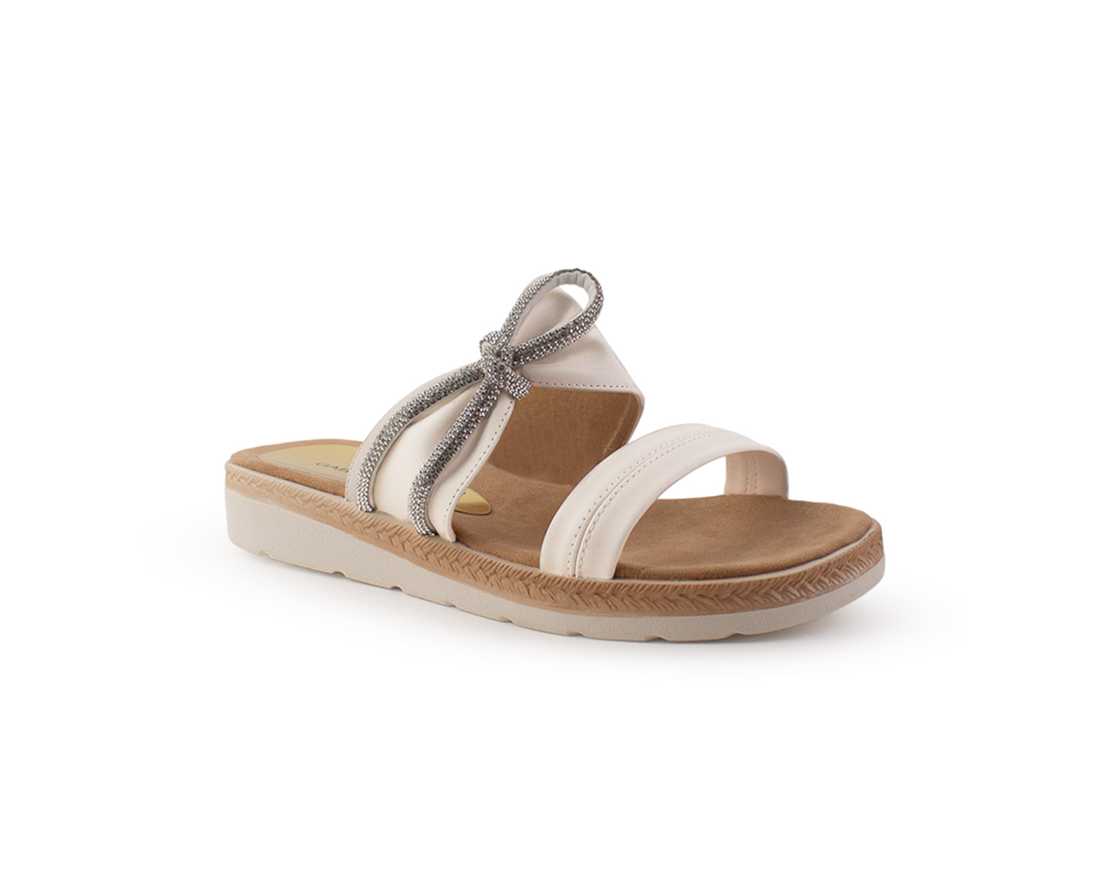 Sandalia Color Beige Moño Piedras Material Sintético