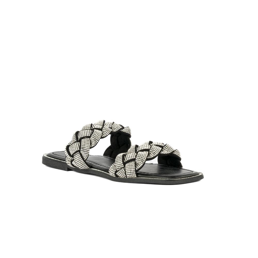 Sandalia Tiras Flat Brillo Suela Para Mujer Walki Samara Negro