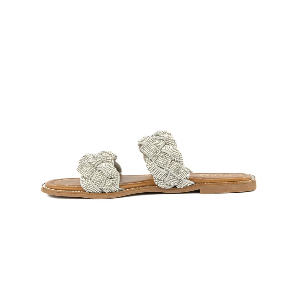 Foto 4 pulgar | Sandalia Tiras Flat Brillo Suela Para Mujer Walki Samara Plateado