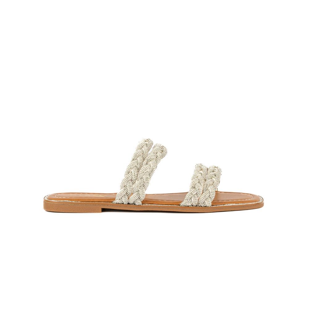 Foto 1 | Sandalia Tiras Flat Brillo Suela Para Mujer Walki Esther Plateado
