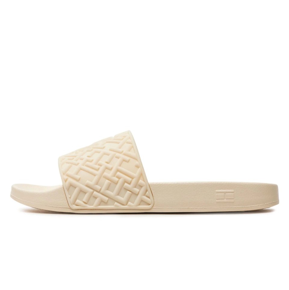 Foto 3 | Chanclas Tommy Hilfiger Sandalias Monograma Beige Moda De Mujer Original