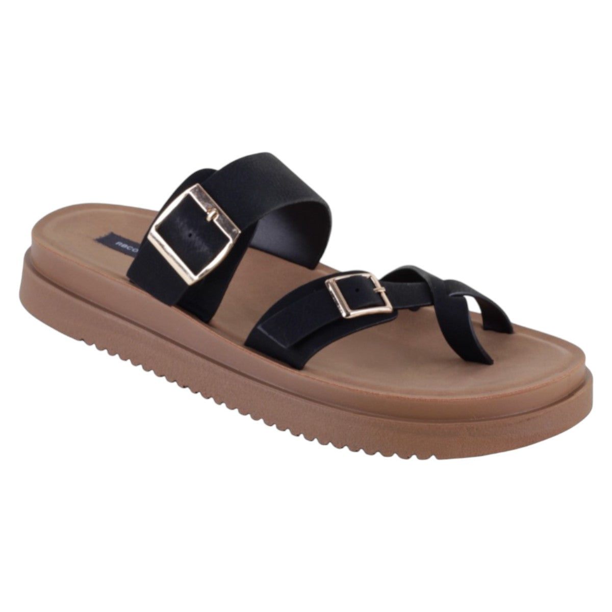 Sandalias De Piso Exterior Piel Vegana Color Negro Para Mujer De Rbcollection