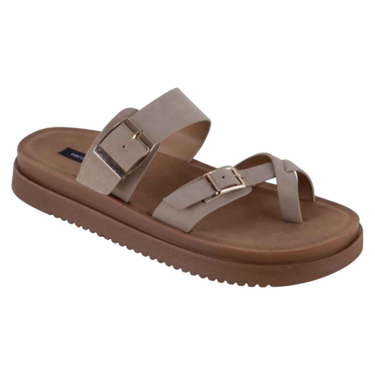 Sandalias De Piso Exterior Piel Vegana Color Beige Para Mujer De Rbcollection