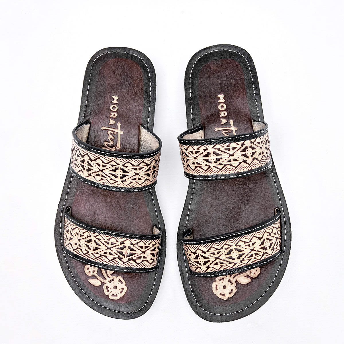 Foto 4 pulgar | Mora Tierra Sandalia Para Mujer Beige Café Negro