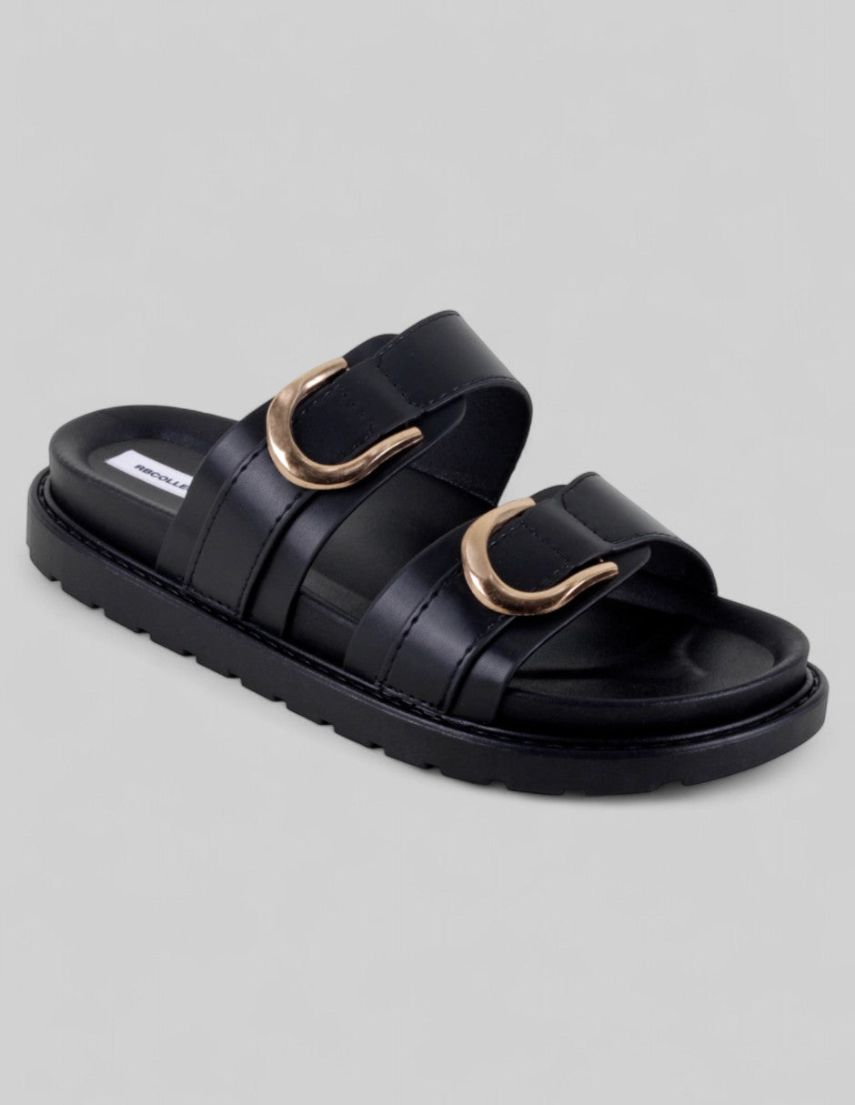 Foto 2 pulgar | Sandalias De Piso Exterior Piel Vegana Color Negro Para Mujer De Rbcollection