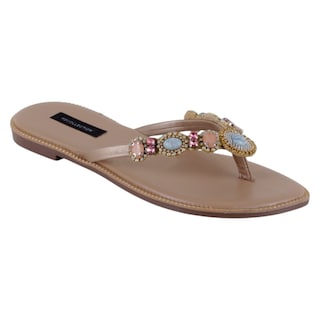 Foto 1 | Sandalias De Piso Exterior Sintético Color Dorado Para Mujer De Rbbasics