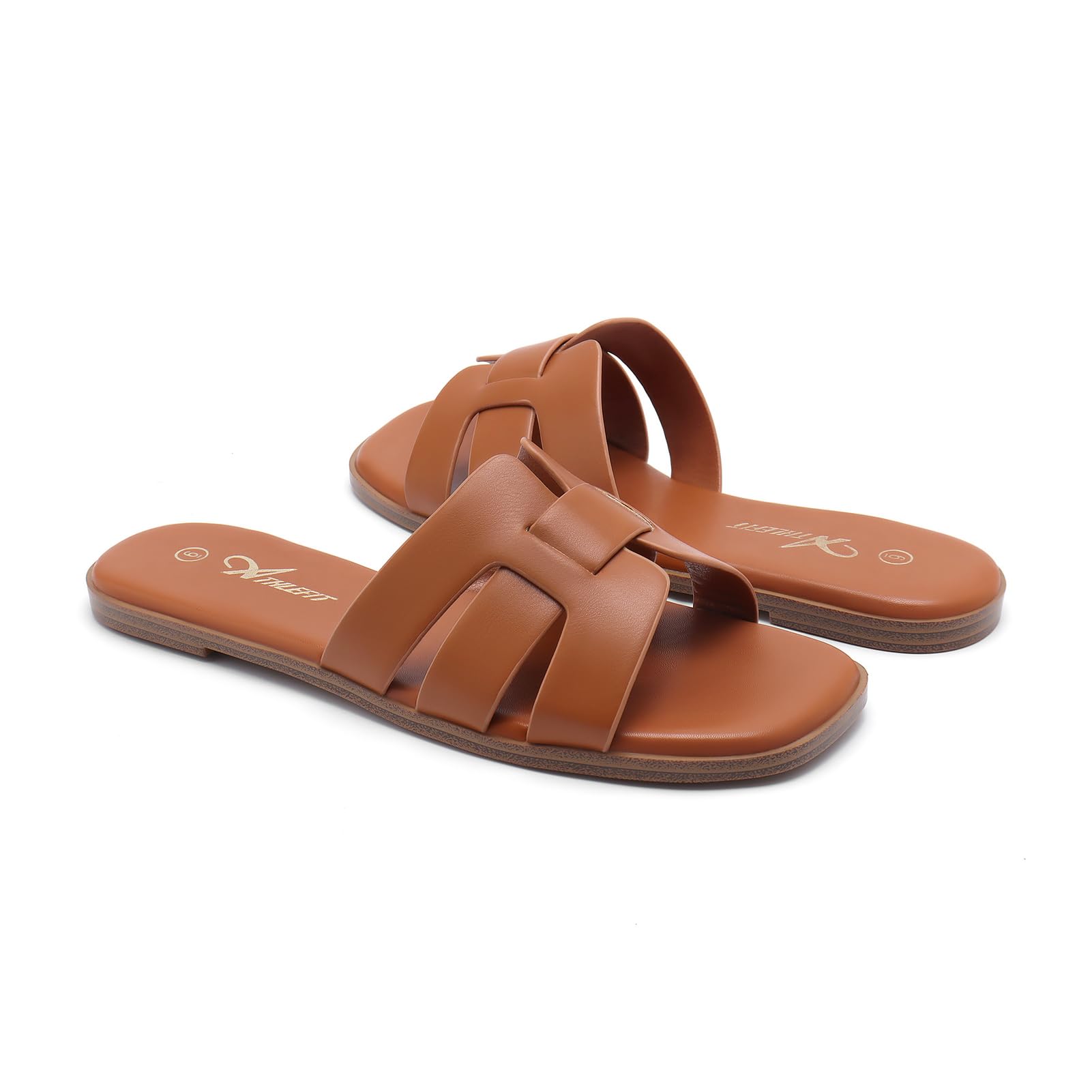 Foto 5 pulgar | Sandalias Athlefit De Cuero Marrón Cuadradas Con Punta Abierta Para Mujer 37 - Venta Internacional.